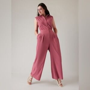 Athleta Brooklyn Heights Wide Leg Jumpsuit Pink Collared Zip Front Size 4